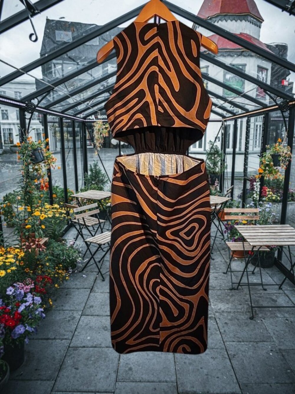 Banana Republic Brown Zebra Print Linen Blend Cut-Out Midi Dress   Size:12  NWOT - Picture 4 of 12